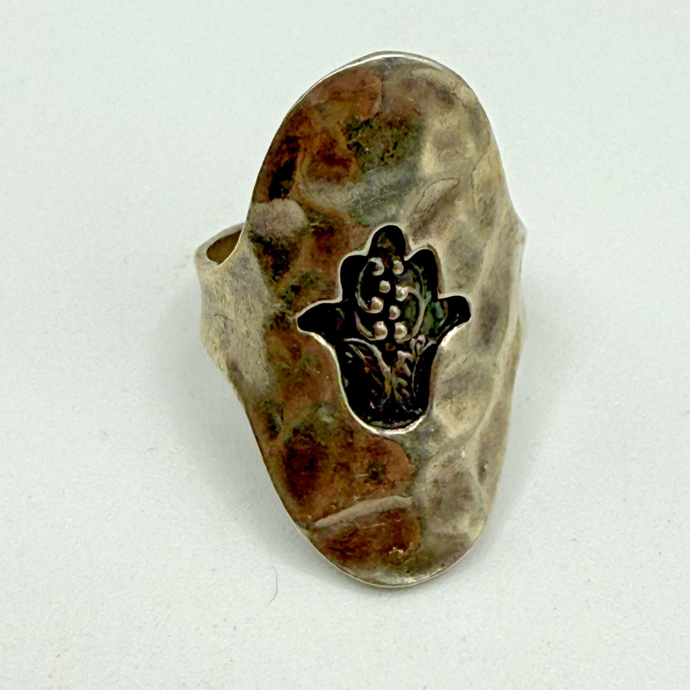 Estate Vintage LIRM Sterling Silver 925 Hamsa Jewish Ring - Size 10.25